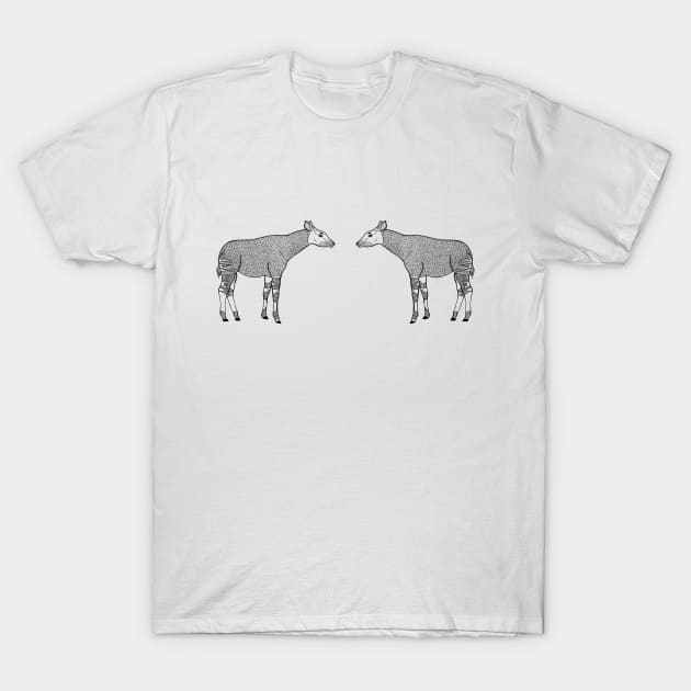 Okapis in Love - hand drawn animal design T-Shirt by Green Paladin